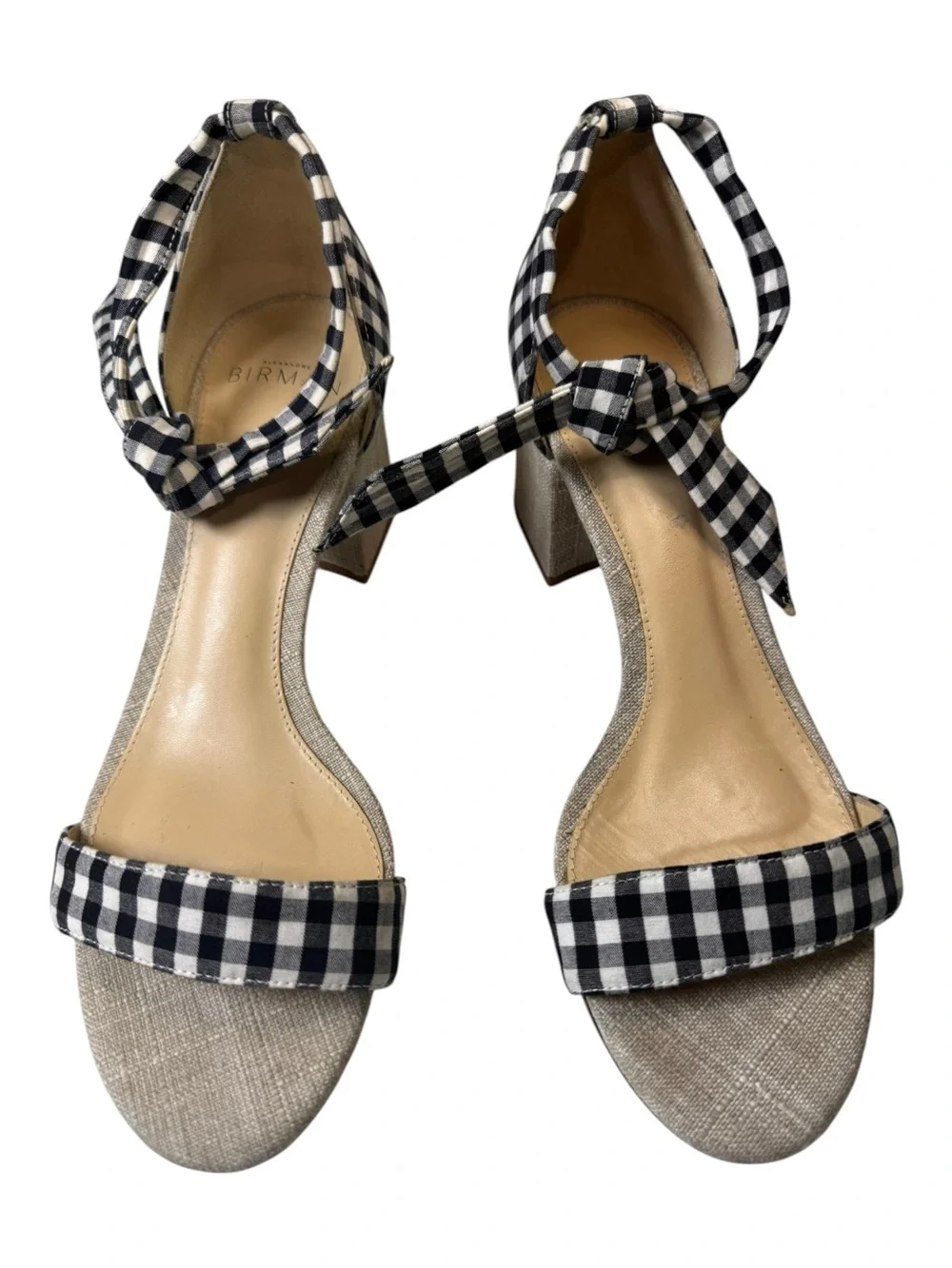 Alexandre Birman Gingham Ankle Tie Clarita Mid Block Heel Sandals Size 37/US 7